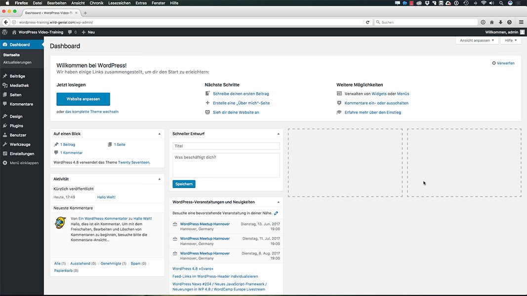 WordPress Kurs - WordPress Oberfläche und Funktionen