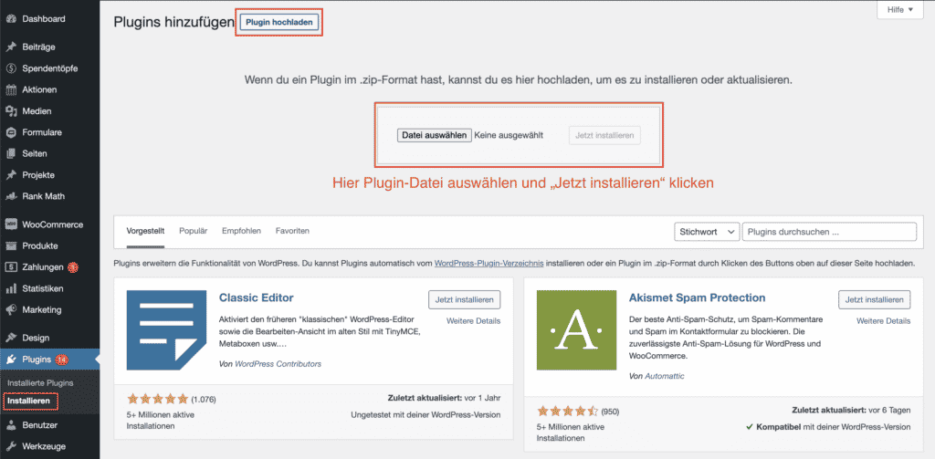 WordPress Plugin installieren