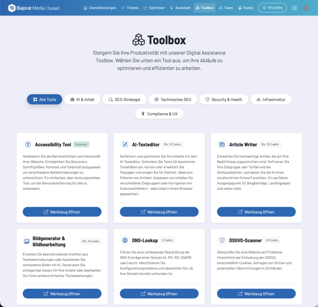 Bajorat Media Cockpit | Toolbox
